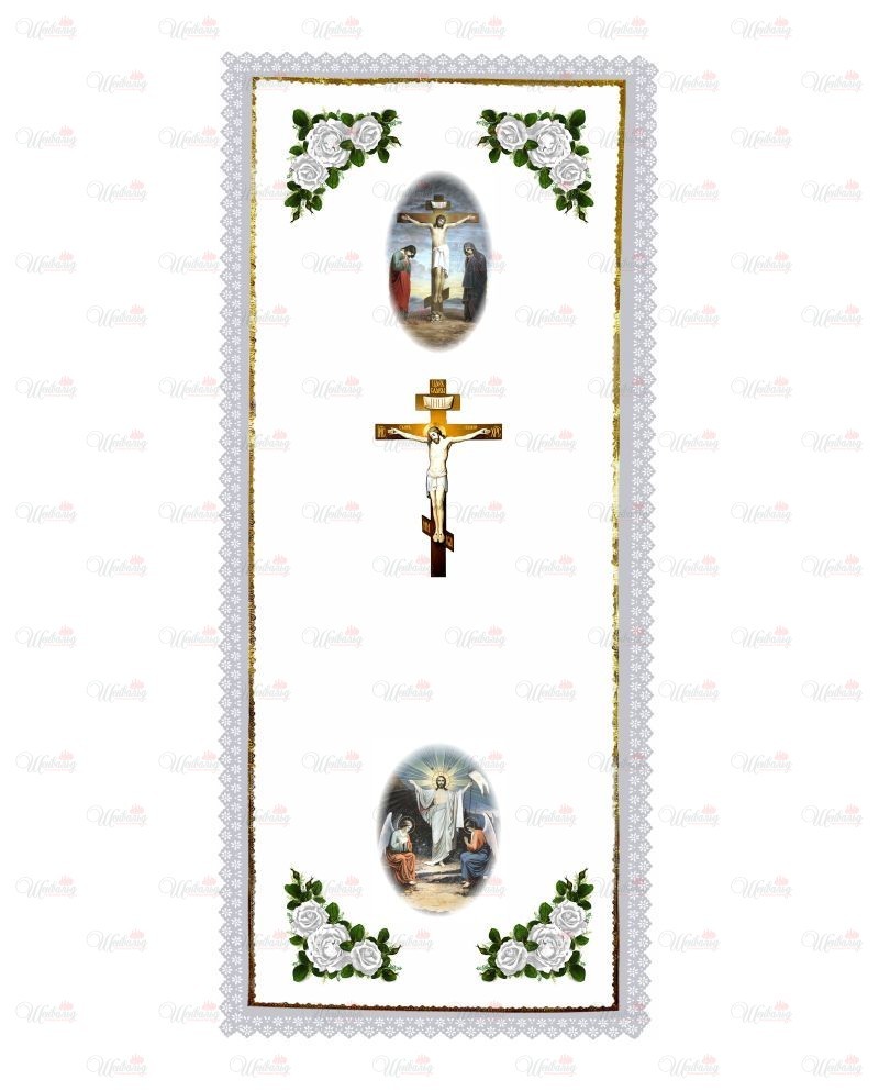 Покрывало ритуальное с фотопечатью модель 3 "Распятие с воскрешением"атласное